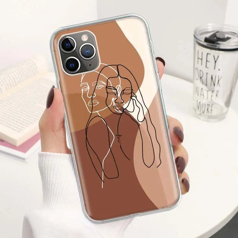 Abstract Line Women Face Coque Phone Case For iPhone 11 12 13 14 15 16 Pro Max 7 Plus 8 + X XR XS SE Apple Soft Fundas Cover 11