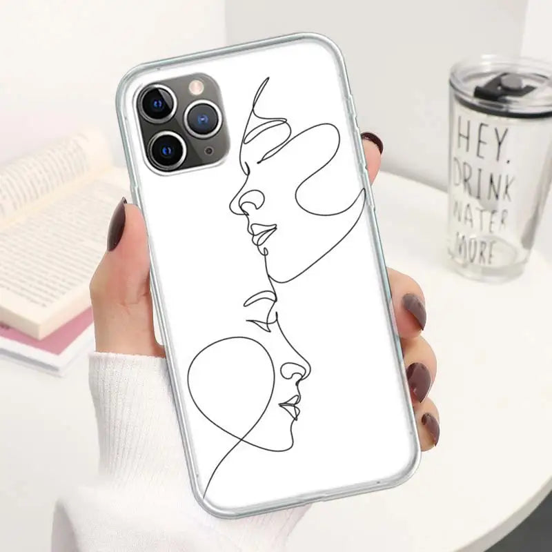 Abstract Line Women Face Coque Phone Case For iPhone 11 12 13 14 15 16 Pro Max 7 Plus 8 + X XR XS SE Apple Soft Fundas Cover 11