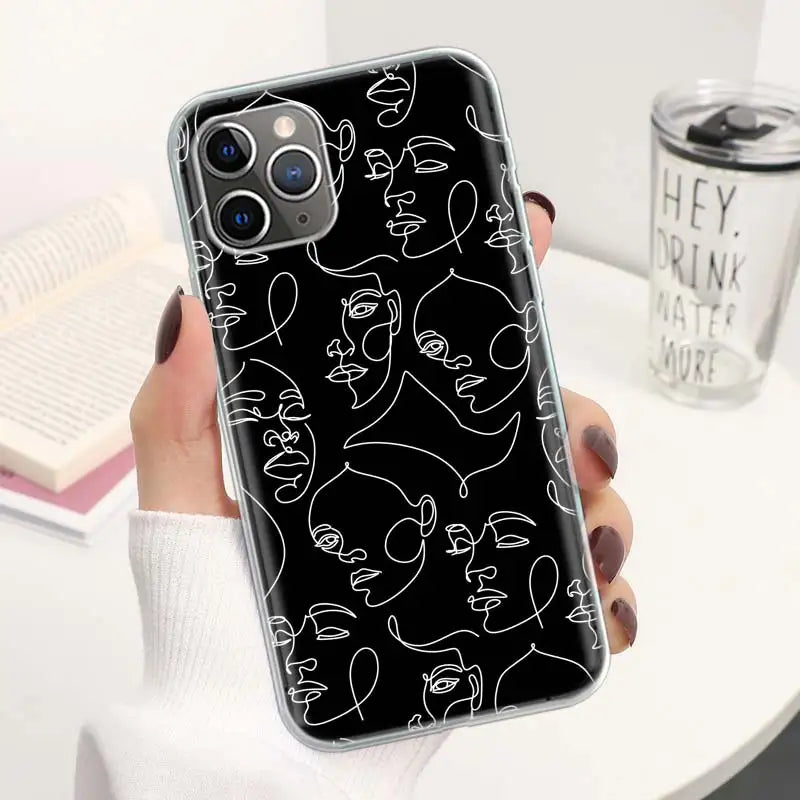 Abstract Line Women Face Coque Phone Case For iPhone 11 12 13 14 15 16 Pro Max 7 Plus 8 + X XR XS SE Apple Soft Fundas Cover 11