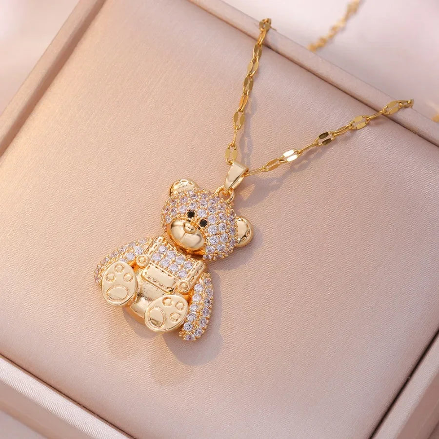 bear zircon pendant necklace for women