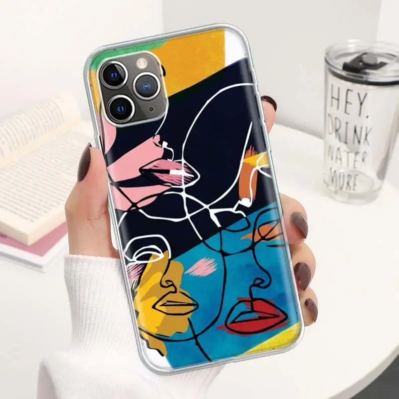 Abstract Line Women Face Coque Phone Case For iPhone 11 12 13 14 15 16 Pro Max 7 Plus 8 + X XR XS SE Apple Soft Fundas Cover 11