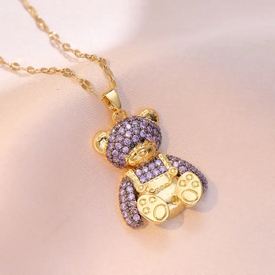 bear zircon pendant necklace for women