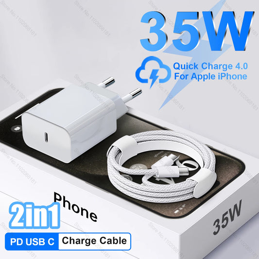 PD 35W USB C Phone Charger For Apple iPhone 15 Pro Max Fast Charging Type C