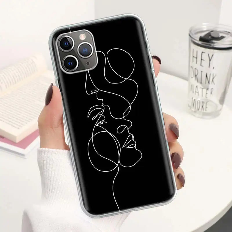 Abstract Line Women Face Coque Phone Case For iPhone 11 12 13 14 15 16 Pro Max 7 Plus 8 + X XR XS SE Apple Soft Fundas Cover 11