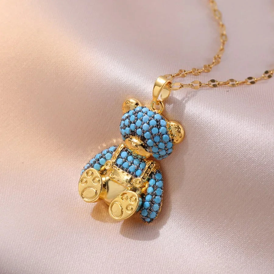 bear zircon pendant necklace for women