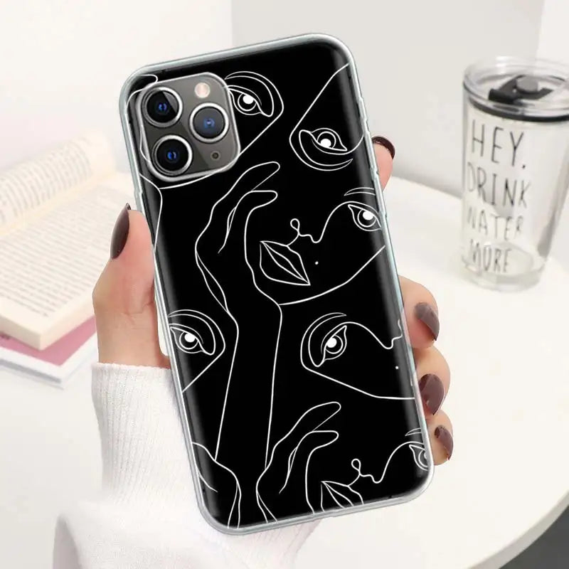 Abstract Line Women Face Coque Phone Case For iPhone 11 12 13 14 15 16 Pro Max 7 Plus 8 + X XR XS SE Apple Soft Fundas Cover 11