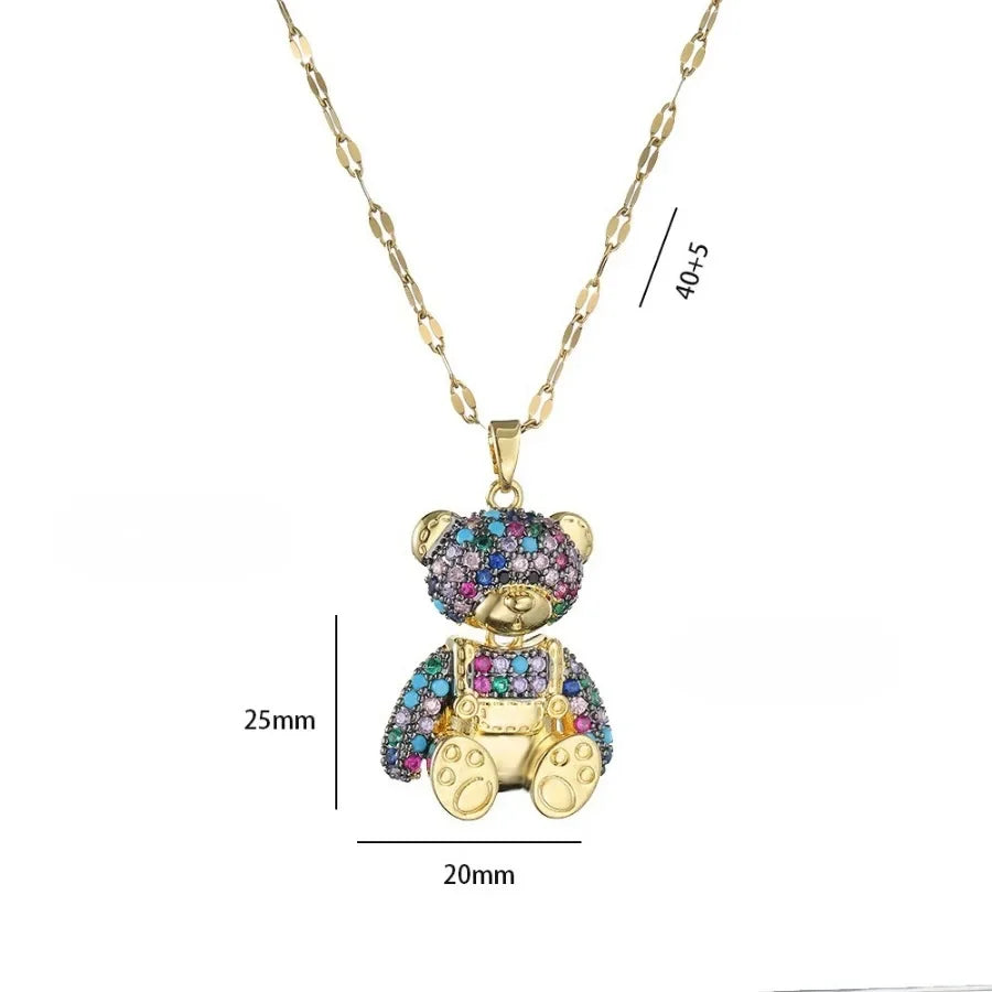 bear zircon pendant necklace for women